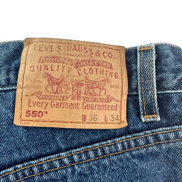 Vintage 90s Levis Jeans 550 Relaxed Fit Cotton Dark Wash Blue Denim Mens W36 L34 - Picture 10 of 16